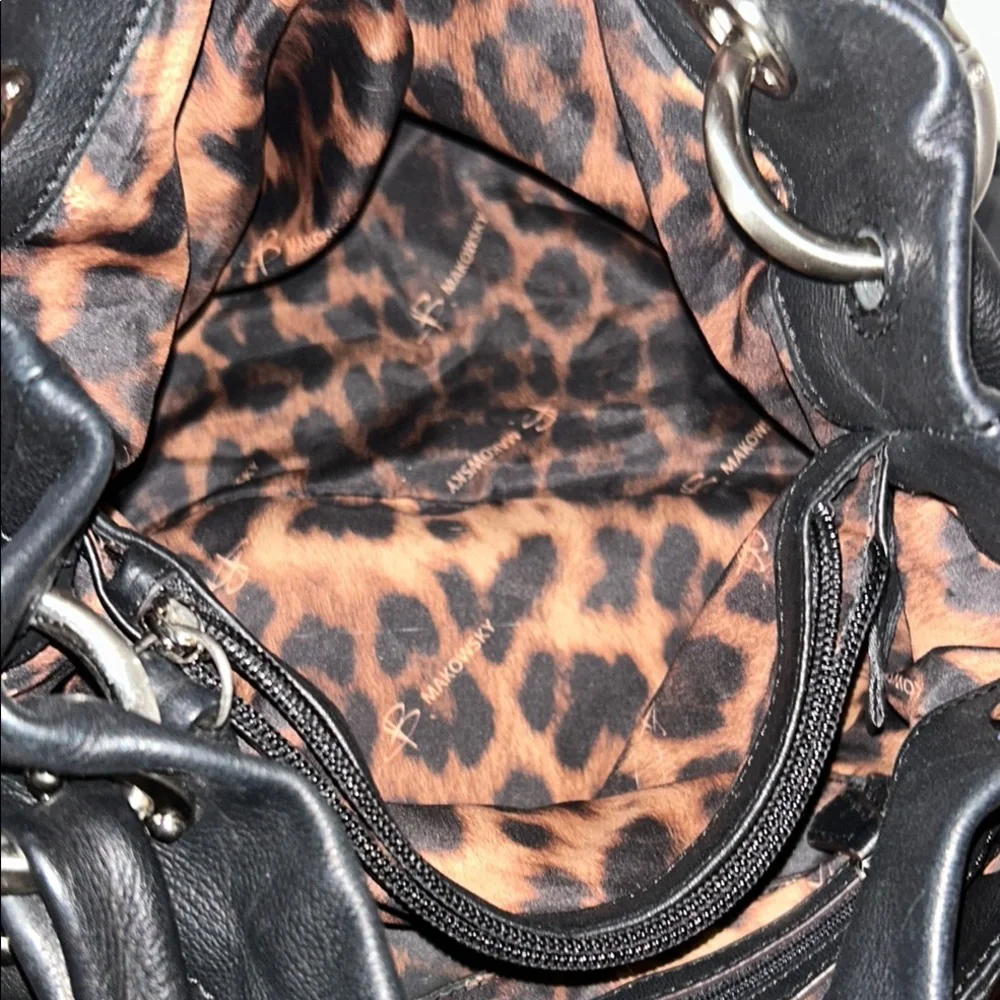 B.Makowsky Black Slouchy Shoulder Bag with Silver Hardware. - Picture 13 of 15